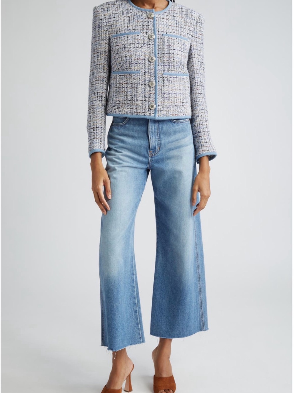 Veronica Beard Taylor Raw Hem High Waist Wide-Leg Crop Jeans NWT